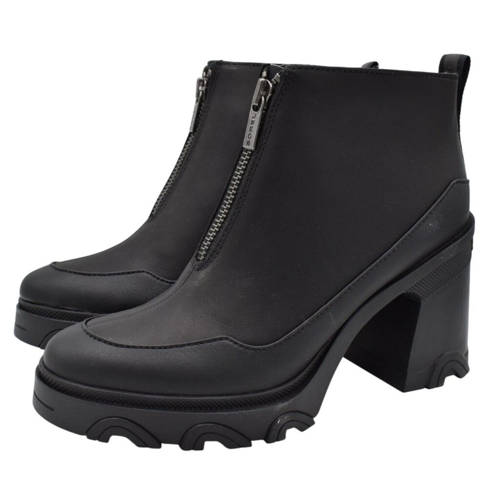 Sorel‎ Brex Heel Zip Booties Women 9.5 Black NEW Waterproof Leather Ankle Boots